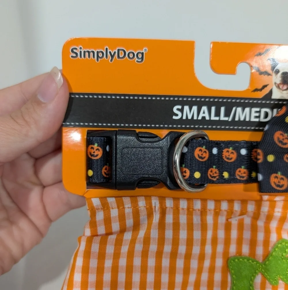 NWT Simply Dog Halloween Collar & Bandana Set - Orange and Black